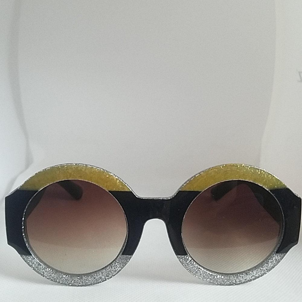 Womens gold/blk/silver circle frame sunglasses